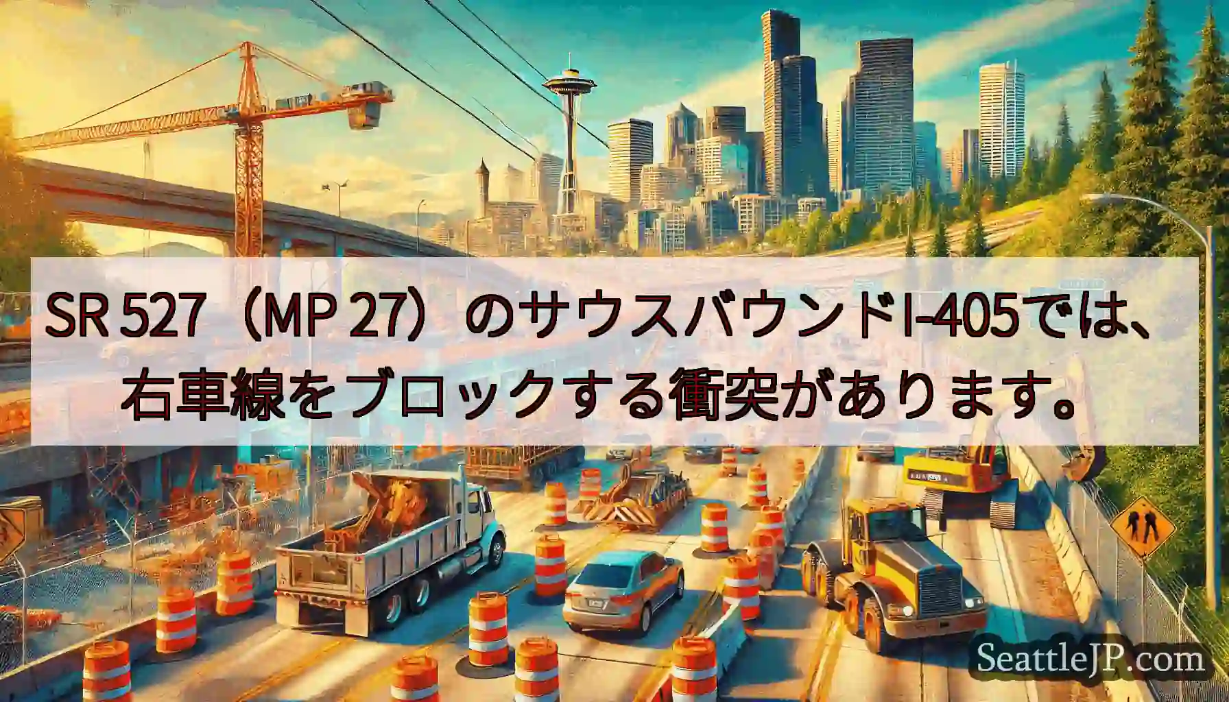 SR 527（MP 27）のサウスバウンドI-405では、右車線をブロックする衝突があります。