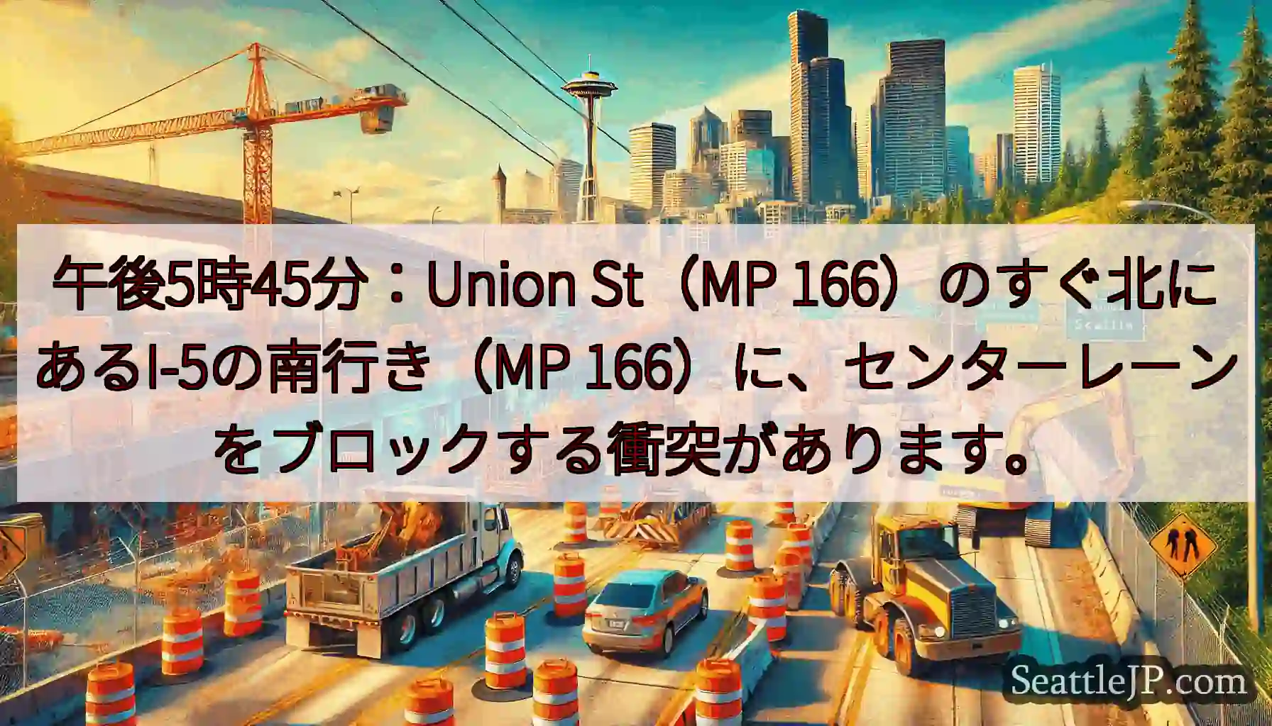 午後5時45分：Union St（MP 166）のすぐ北にあるI-5の南行き（MP