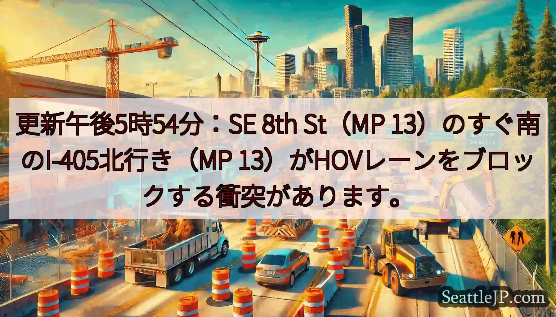 更新午後5時54分：SE 8th St（MP 13）のすぐ南のI-405北行き（MP