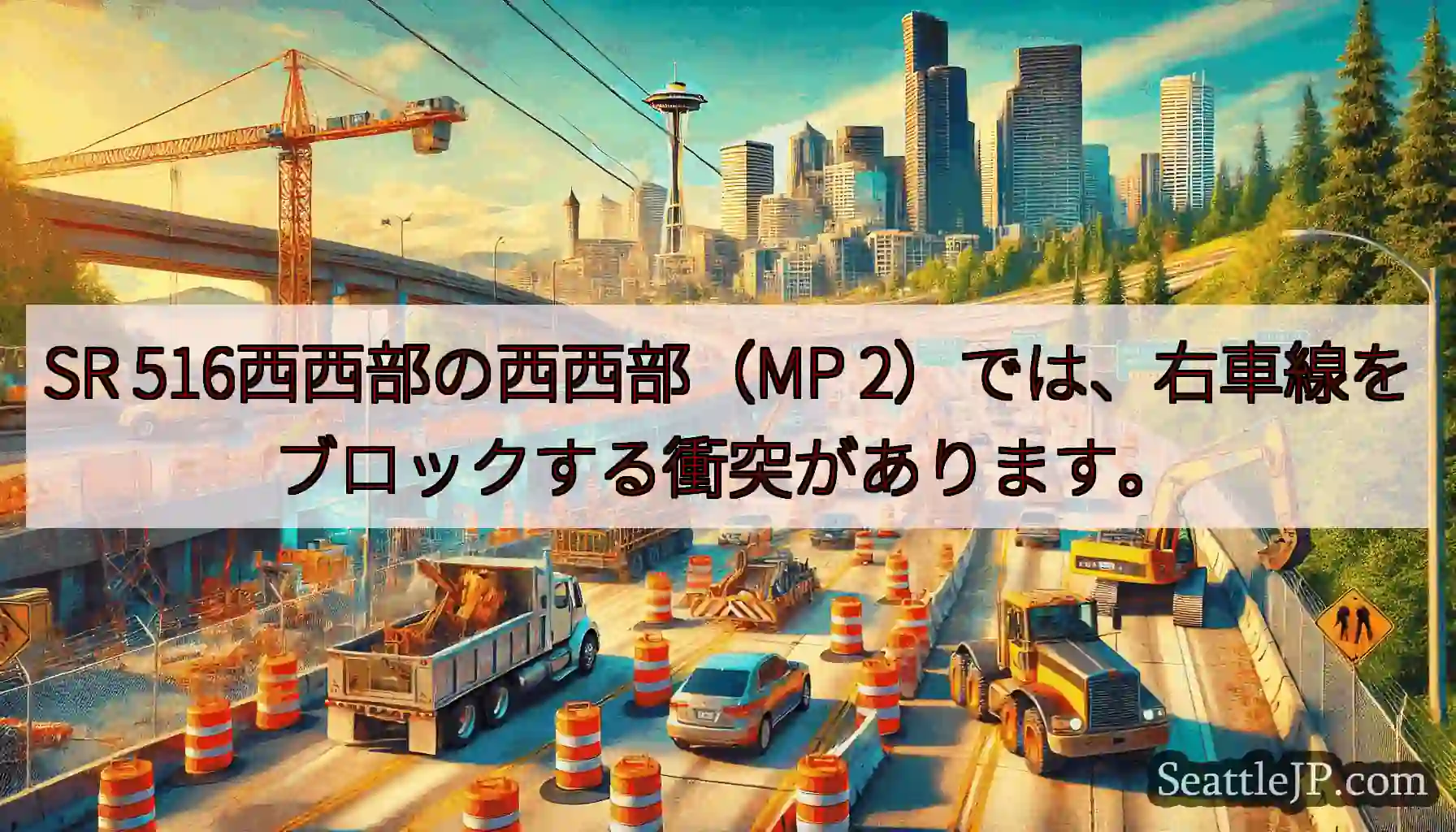 SR 516西西部の西西部（MP 2）では、右車線をブロックする衝突があります。