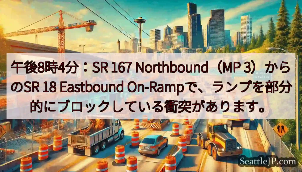 午後8時4分：SR 167 Northbound（MP 3）からのSR 18 Eastbound