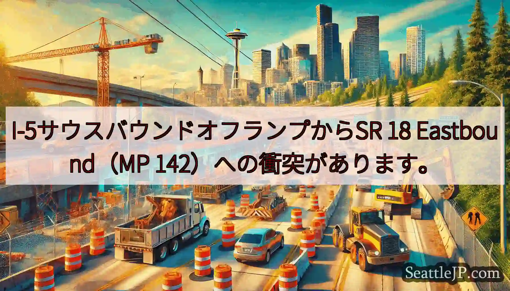 I-5サウスバウンドオフランプからSR 18 Eastbound（MP 142）への衝突があります。