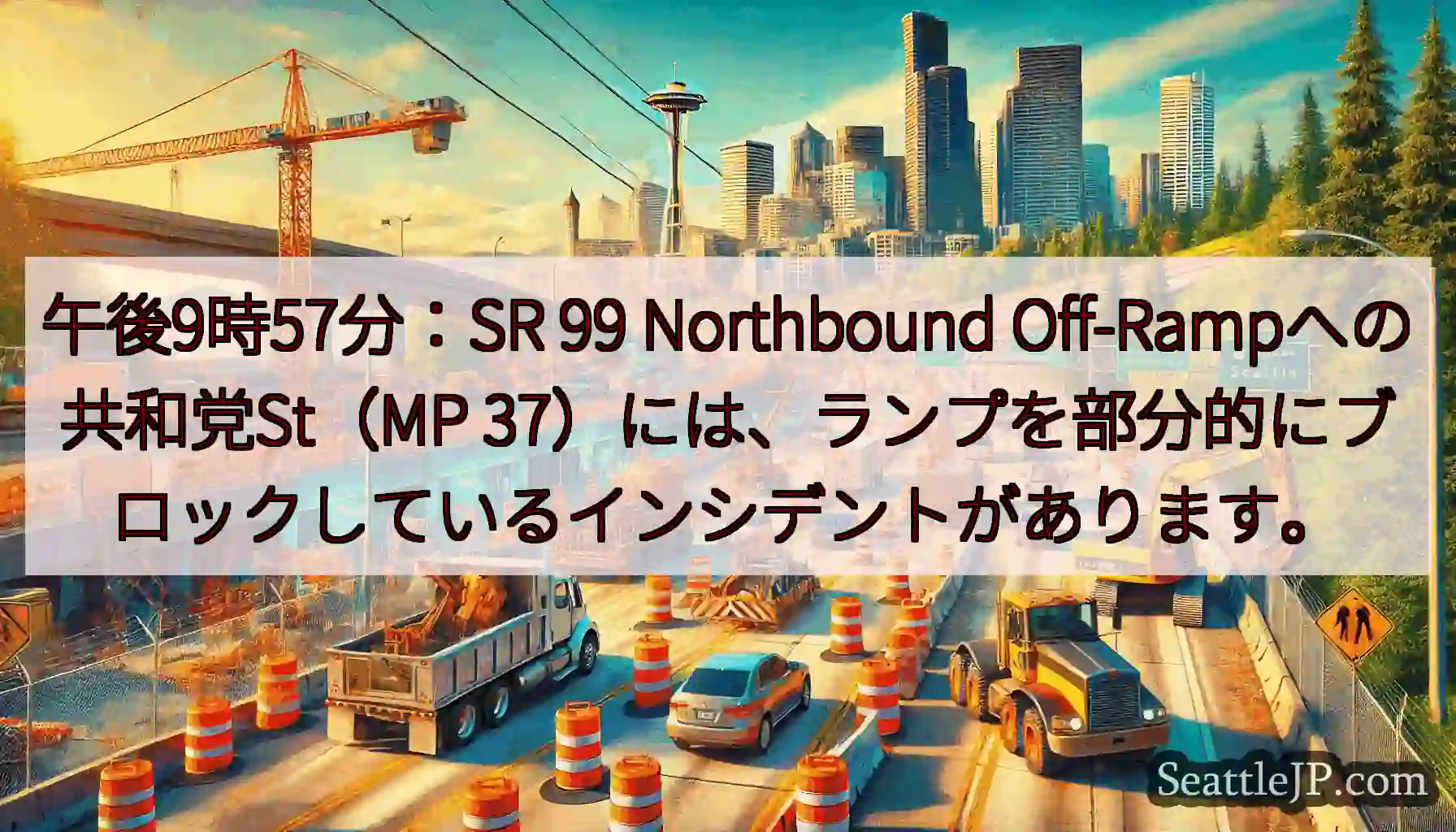 午後9時57分：SR 99 Northbound Off-Rampへの共和党St（MP