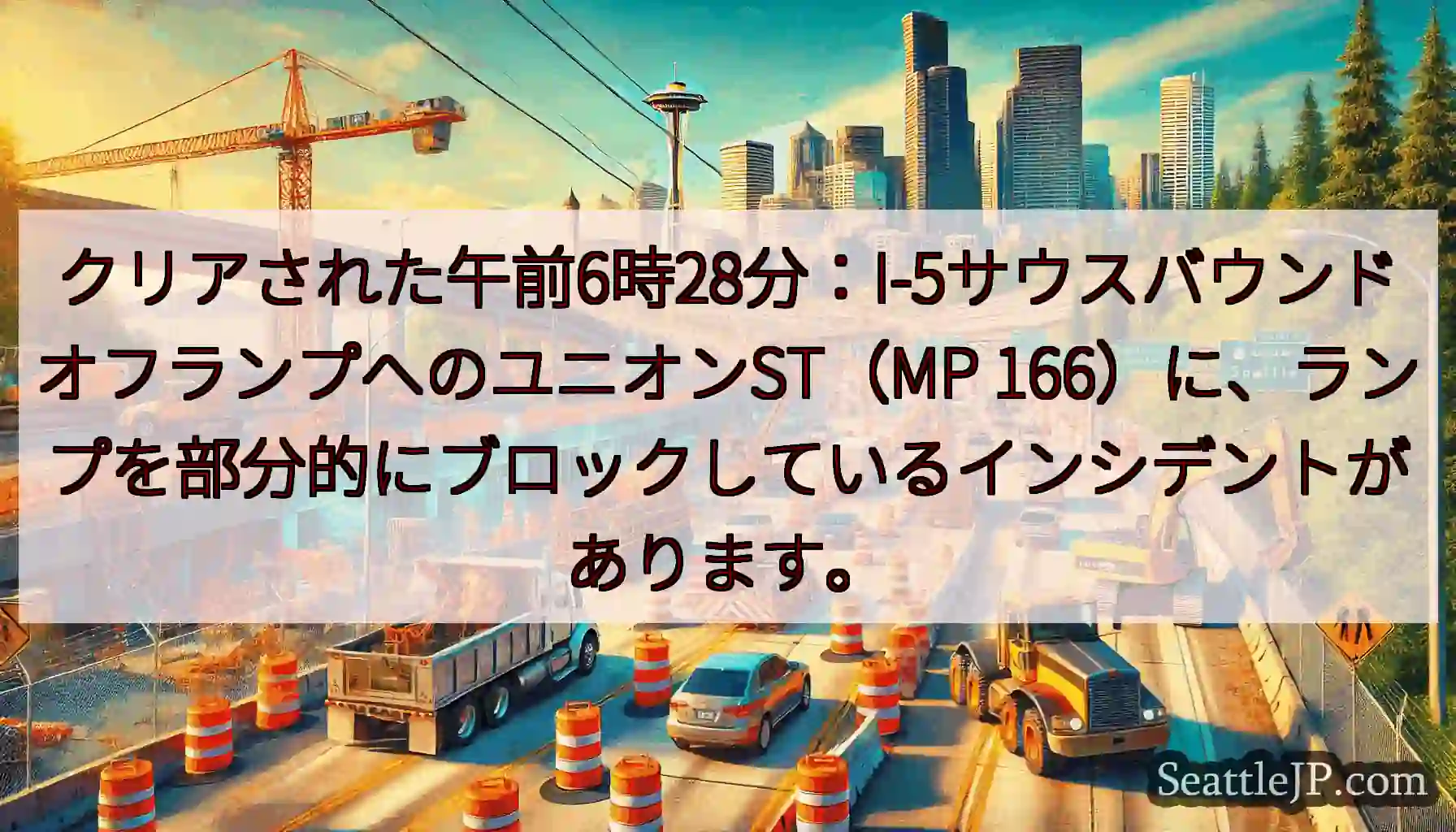 クリアされた午前6時28分：I-5サウスバウンドオフランプへのユニオンST（MP