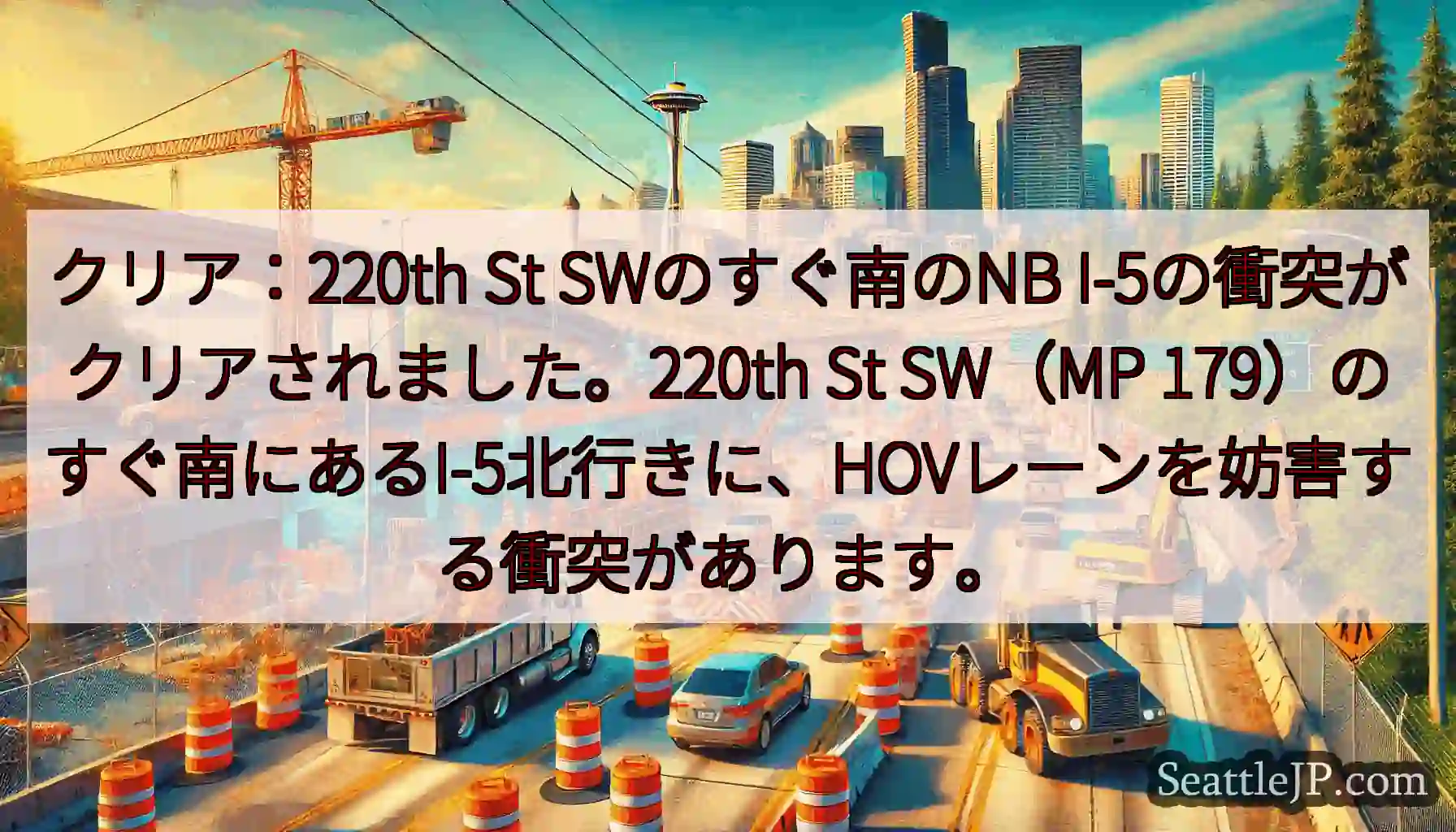 クリア：220th St SWのすぐ南のNB I-5の衝突がクリアされました。220th St