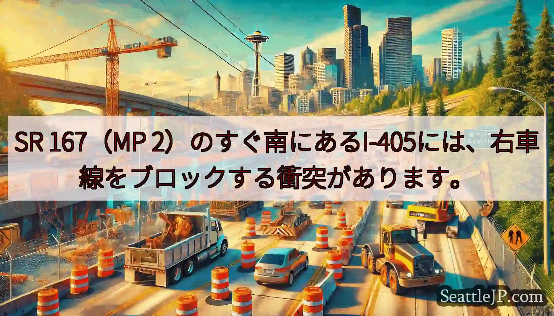 SR 167（MP 2）のすぐ南にあるI-405には、右車線をブロックする衝突があります。