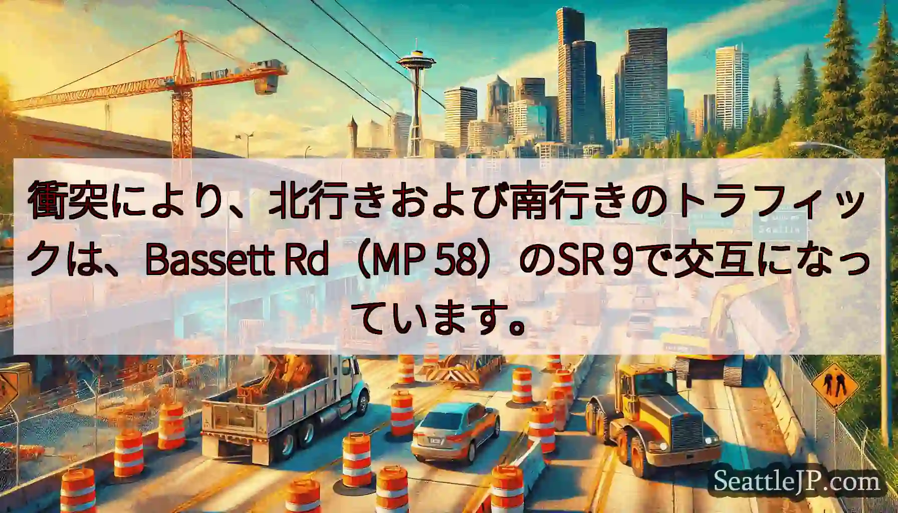 衝突により、北行きおよび南行きのトラフィックは、Bassett Rd（MP 58）のSR