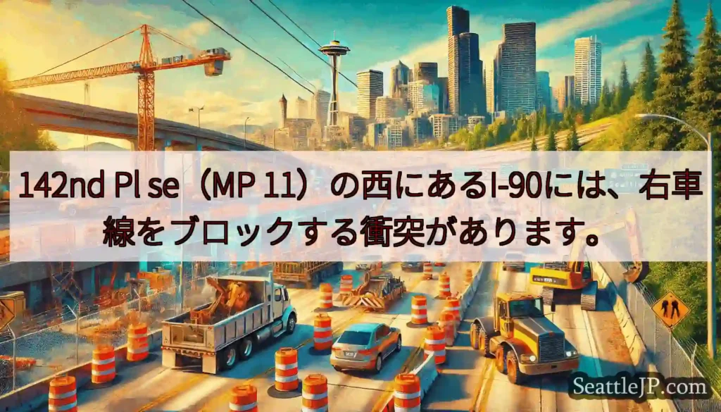 142nd Pl se（MP 11）の西にあるI-90には、右車線をブロックする衝突があります。