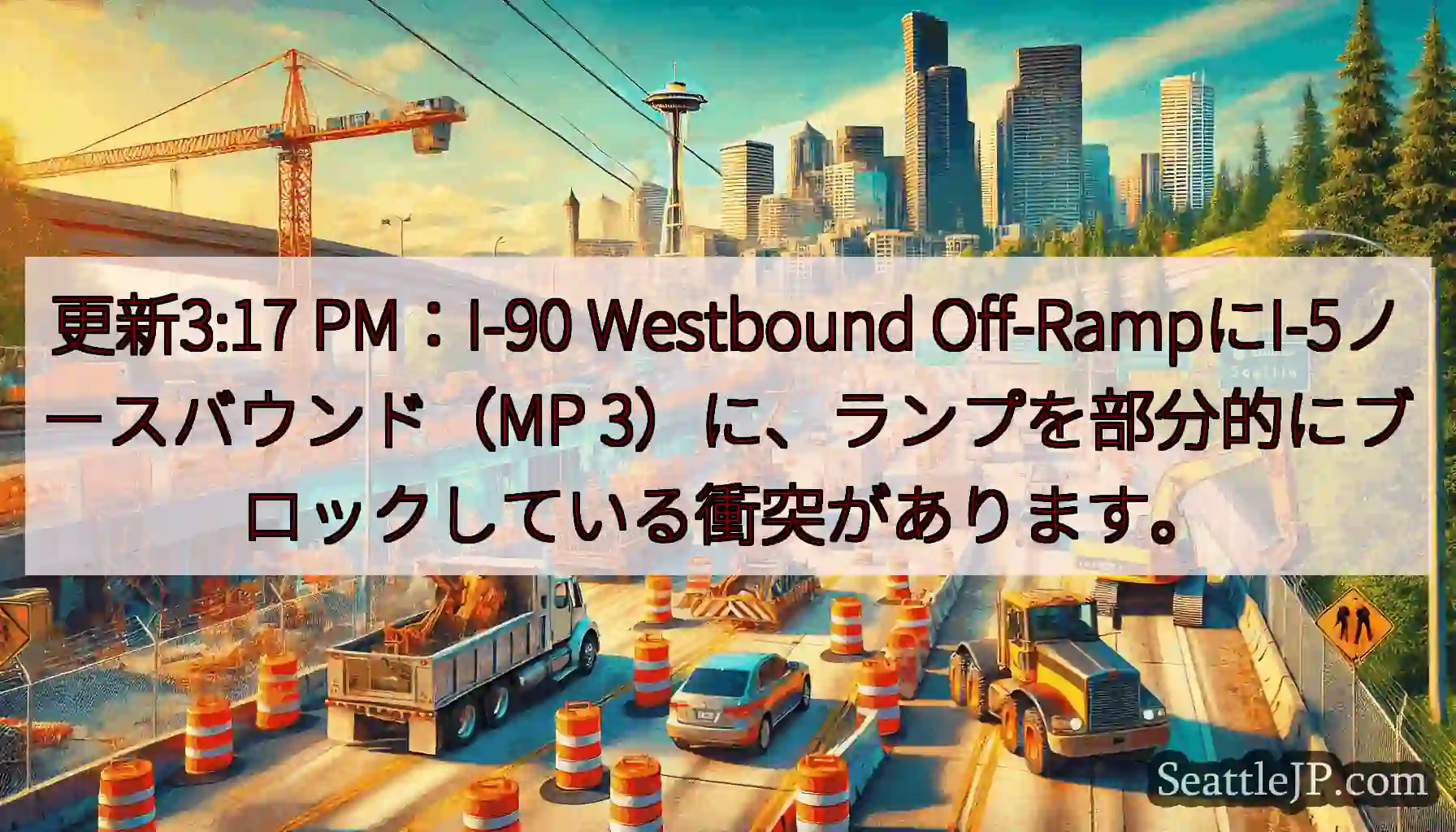 更新3:17 PM：I-90 Westbound Off-RampにI-5ノースバウンド（MP