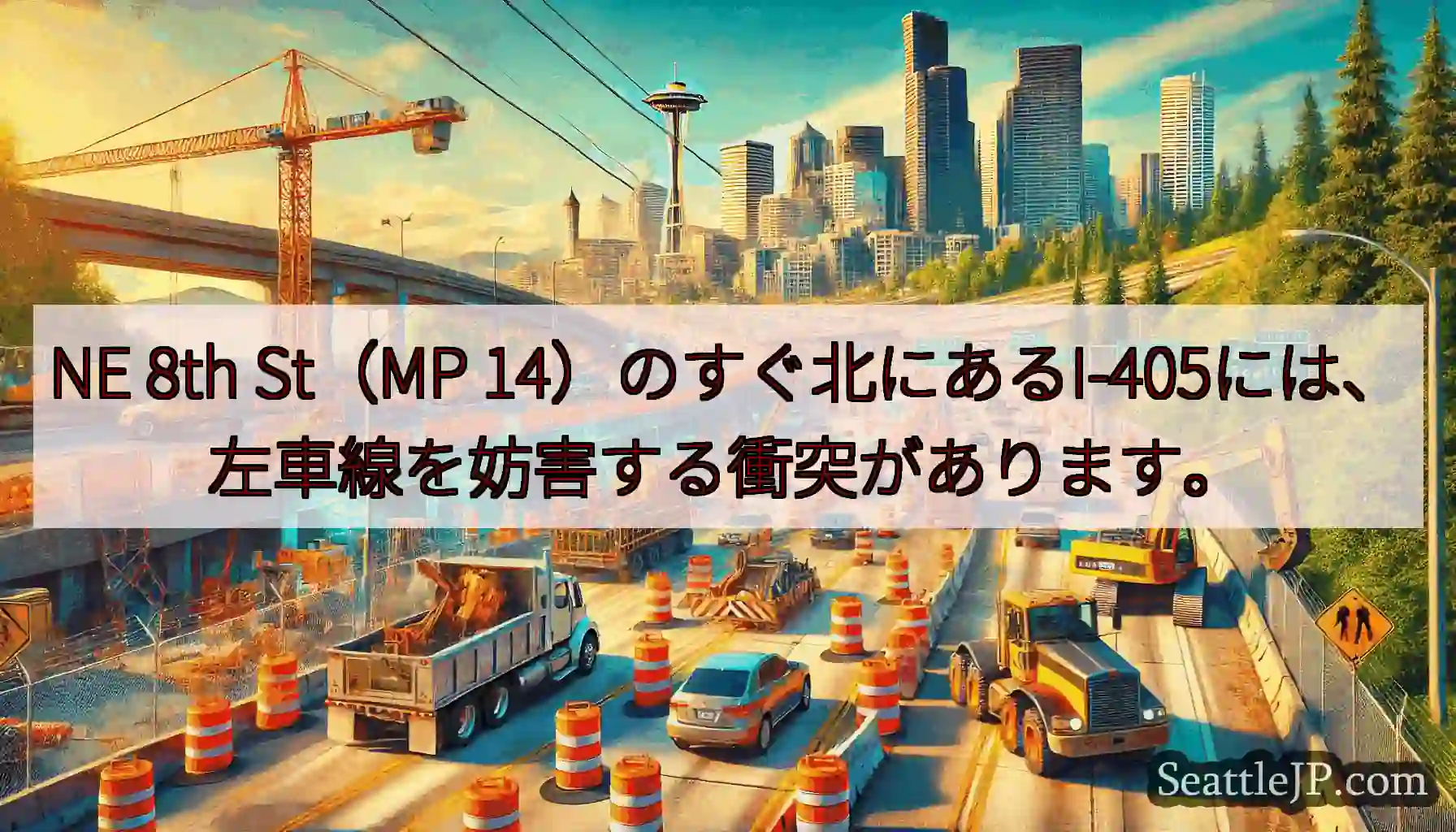 NE 8th St（MP 14）のすぐ北にあるI-405には、左車線を妨害する衝突があります。