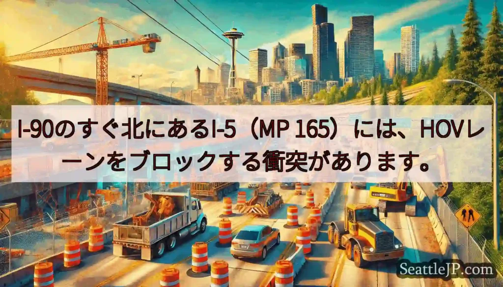 I-90のすぐ北にあるI-5（MP 165）には、HOVレーンをブロックする衝突があります。