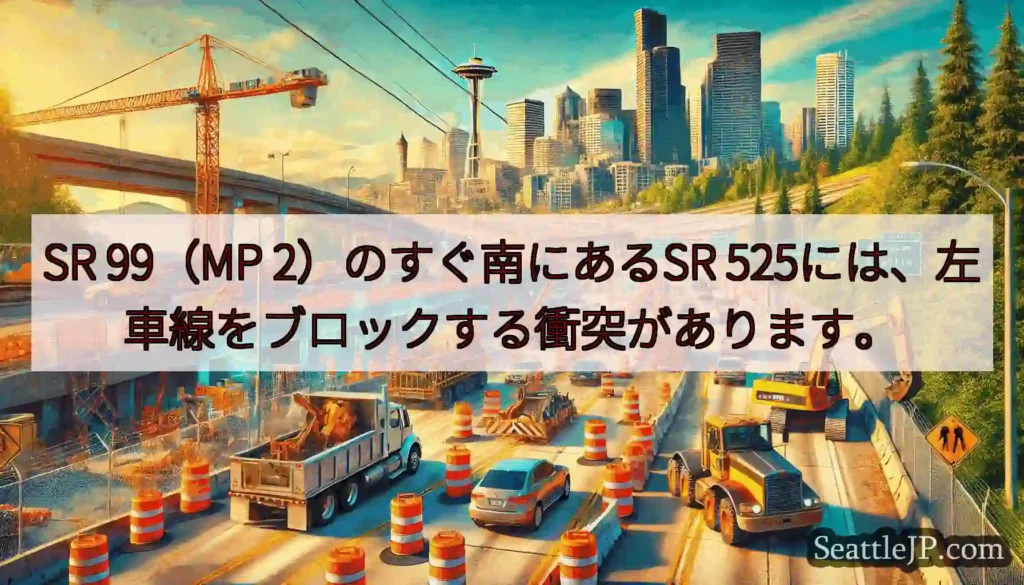 SR 99（MP 2）のすぐ南にあるSR 525には、左車線をブロックする衝突があります。