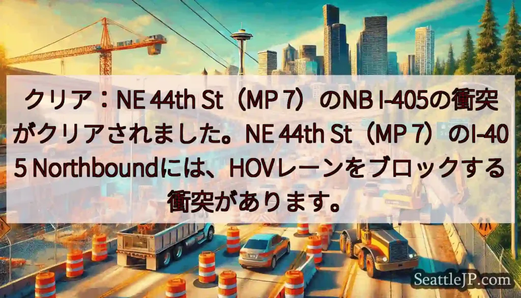 クリア：NE 44th St（MP 7）のNB I-405の衝突がクリアされました。NE 44th