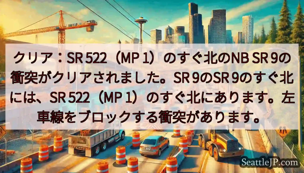 クリア：SR 522（MP 1）のすぐ北のNB SR 9の衝突がクリアされました。SR 9のSR