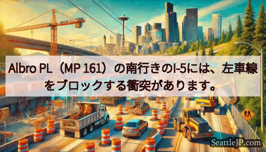 Albro PL（MP 161）の南行きのI-5には、左車線をブロックする衝突があります。