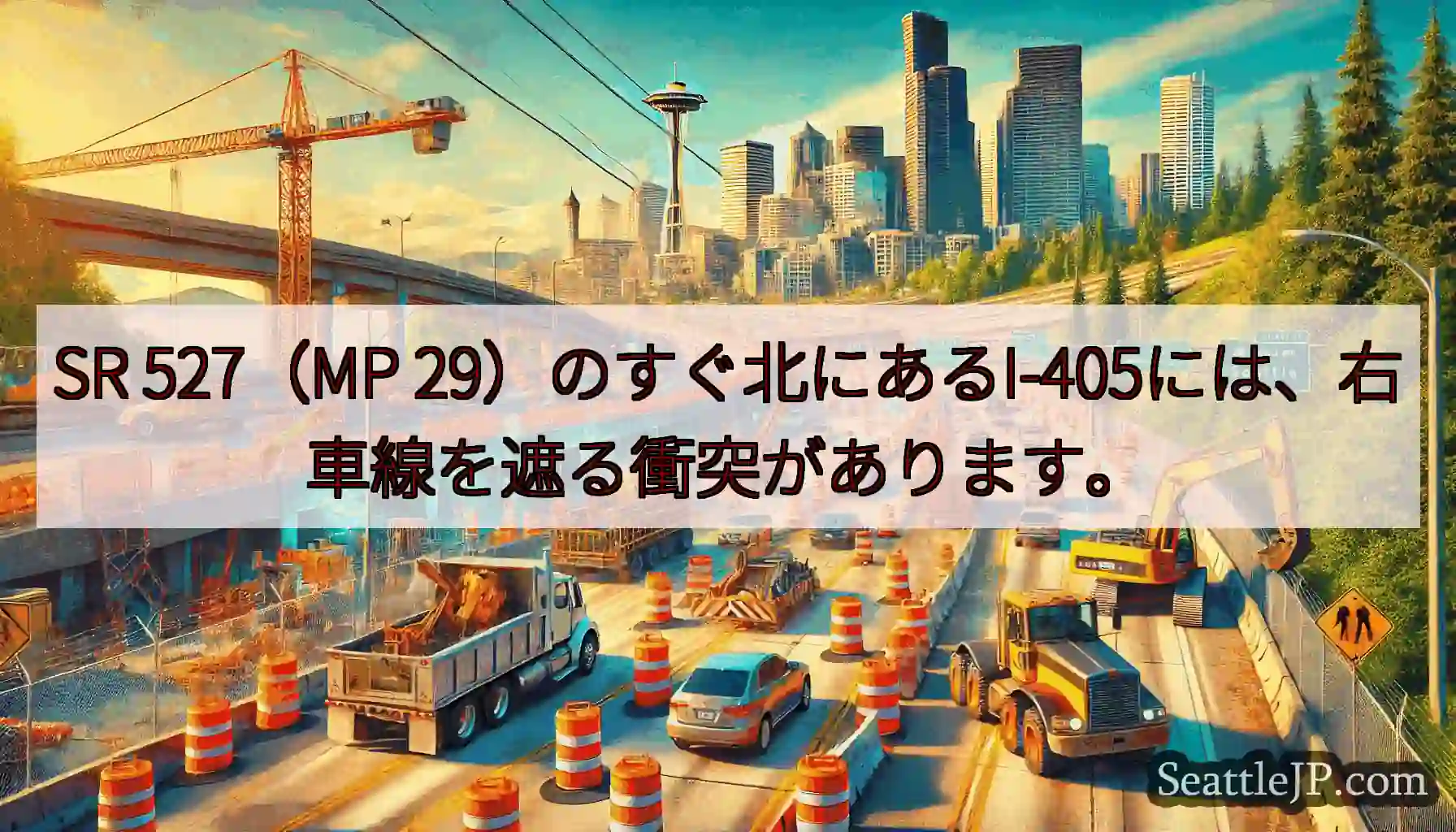 SR 527（MP 29）のすぐ北にあるI-405には、右車線を遮る衝突があります。