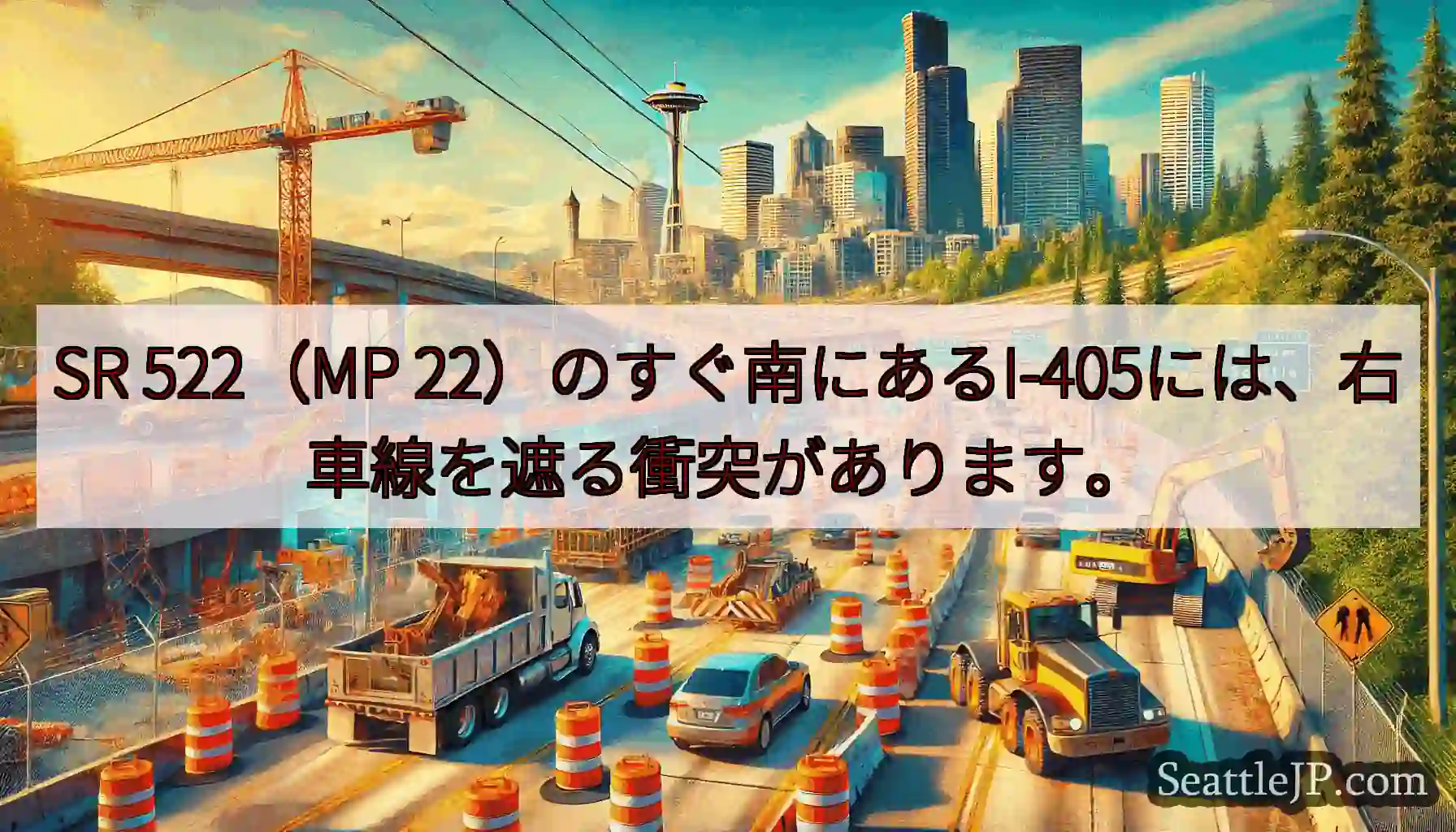 SR 522（MP 22）のすぐ南にあるI-405には、右車線を遮る衝突があります。