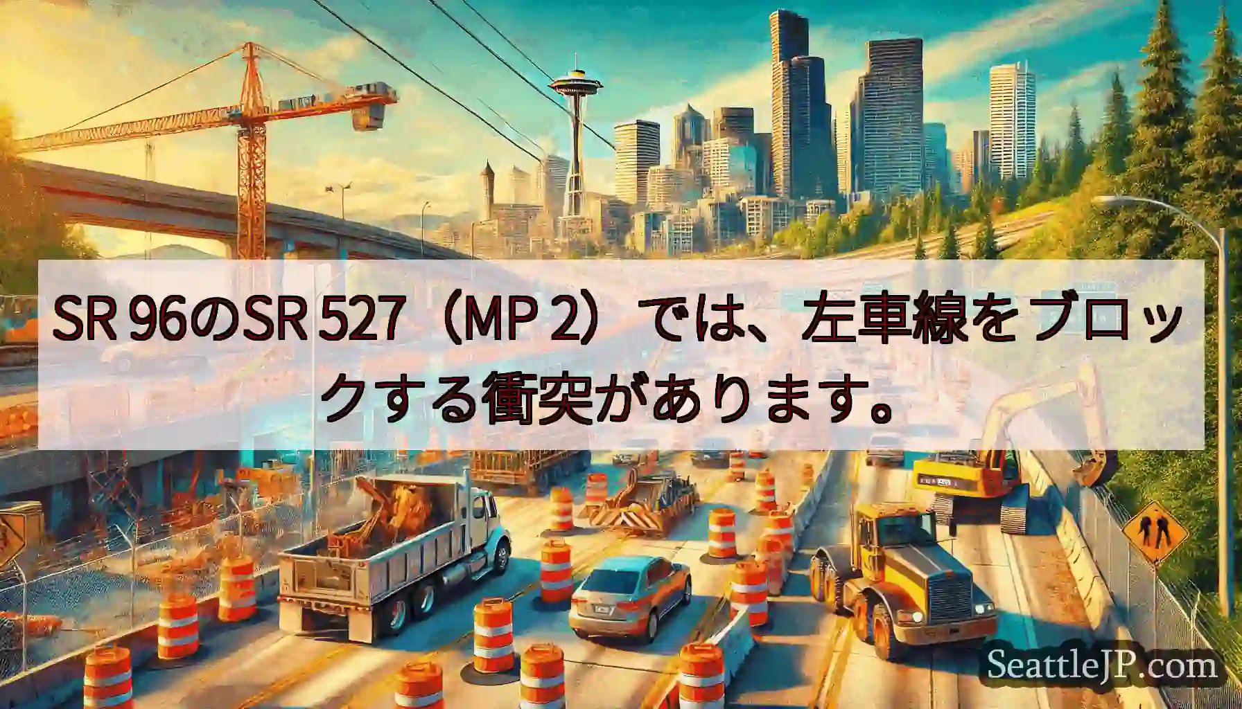 SR 96のSR 527（MP 2）では、左車線をブロックする衝突があります。