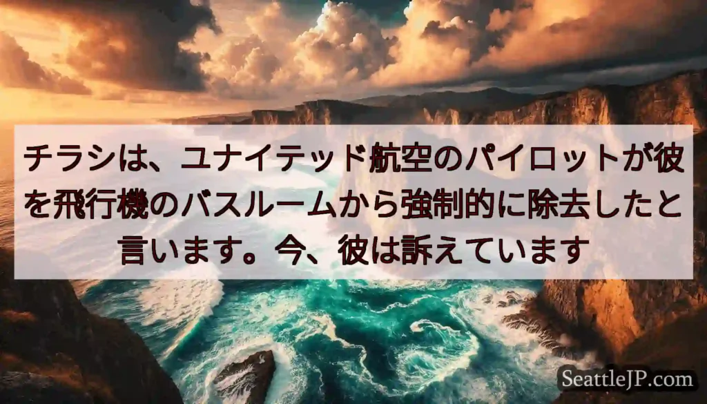 チラシは、ユナイテッド航空のパイロットが彼を飛行機のバスルームから強制的に除去したと言います。今、彼