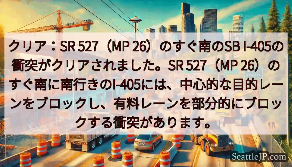 クリア：SR 527（MP 26）のすぐ南のSB I-405の衝突がクリアされました。SR