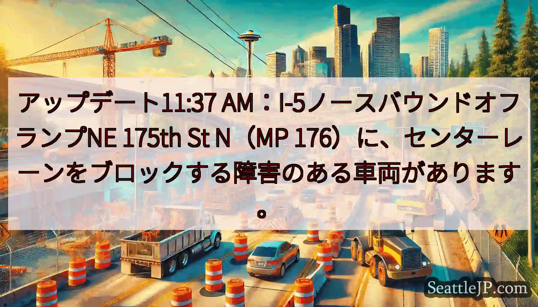 アップデート11:37 AM：I-5ノースバウンドオフランプNE 175th St N（MP