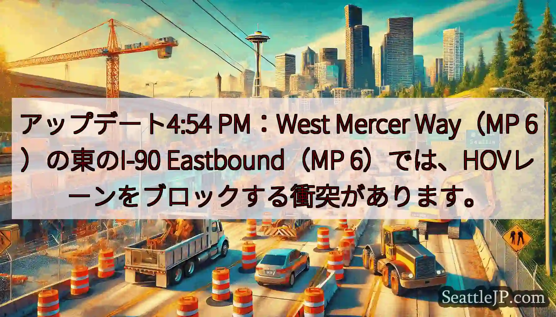 アップデート4:54 PM：West Mercer Way（MP 6）の東のI-90