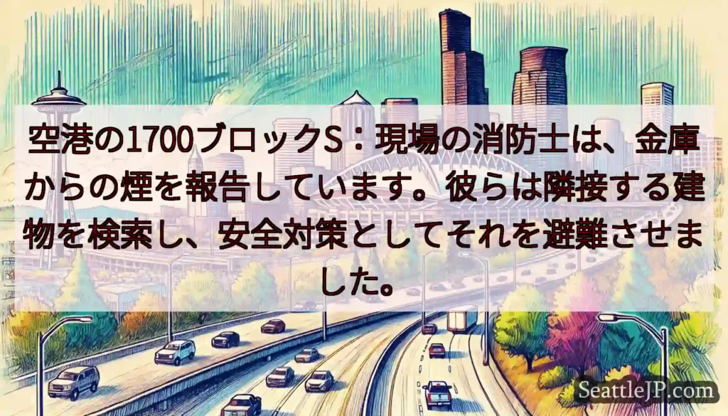 空港の1700ブロックS：現場の消防士は、金庫からの煙を報告しています。彼らは隣接する建物を検索し、