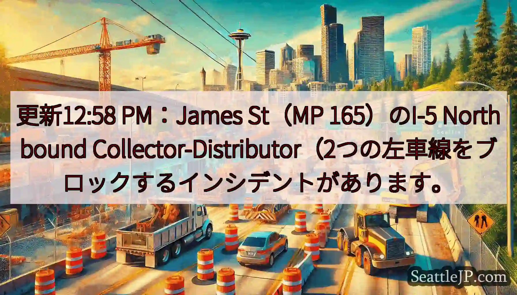 更新12:58 PM：James St（MP 165）のI-5 Northbound
