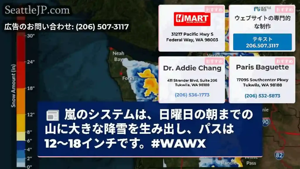 嵐のシステムは、日曜日の朝までの山に大きな降雪を生み出し、パスは12〜18インチです。#WAWX