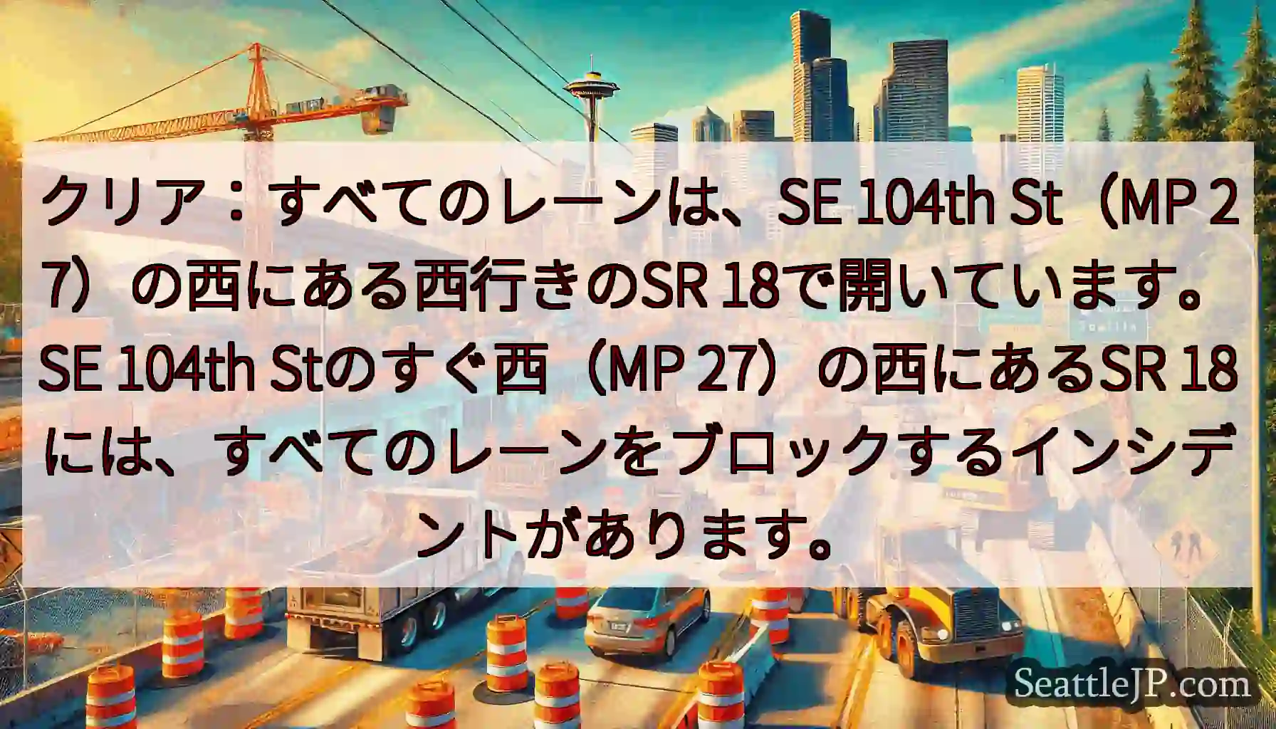 クリア：すべてのレーンは、SE 104th St（MP 27）の西にある西行きのSR