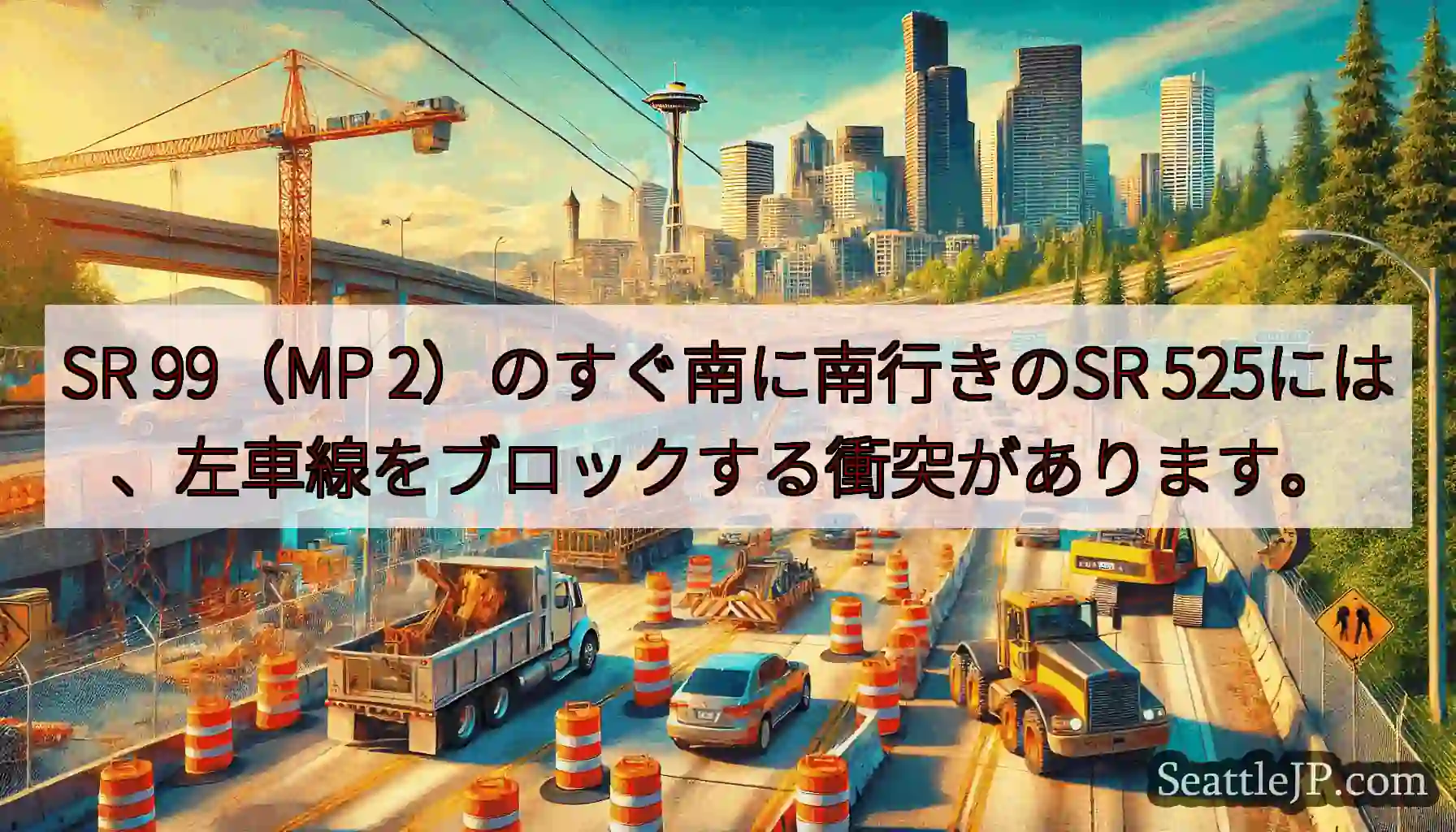 SR 99（MP 2）のすぐ南に南行きのSR 525には、左車線をブロックする衝突があります。