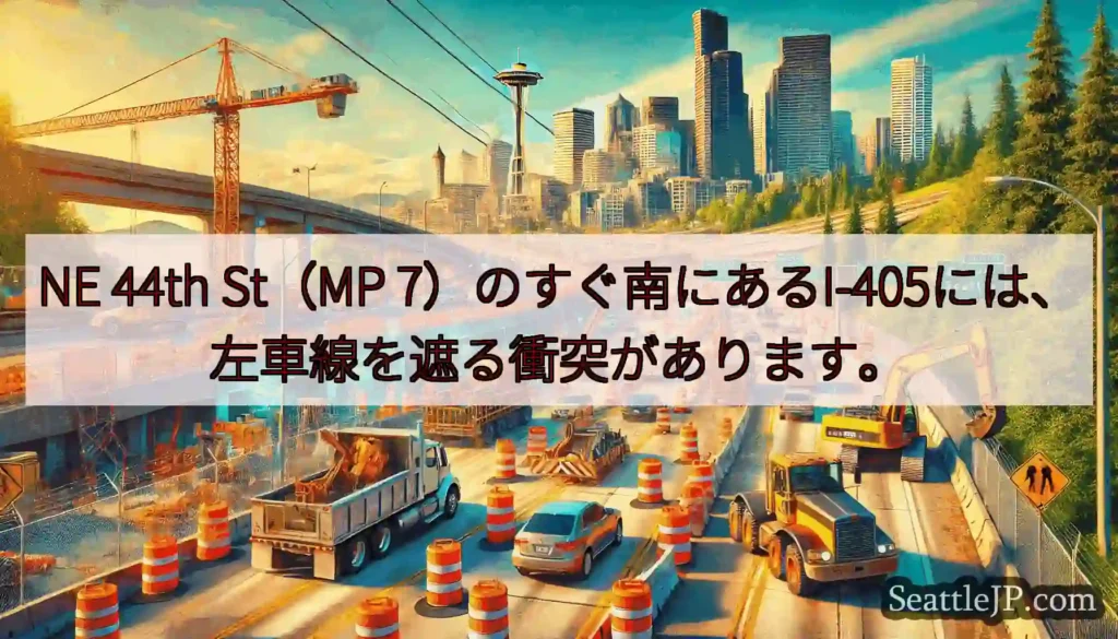 NE 44th St（MP 7）のすぐ南にあるI-405には、左車線を遮る衝突があります。