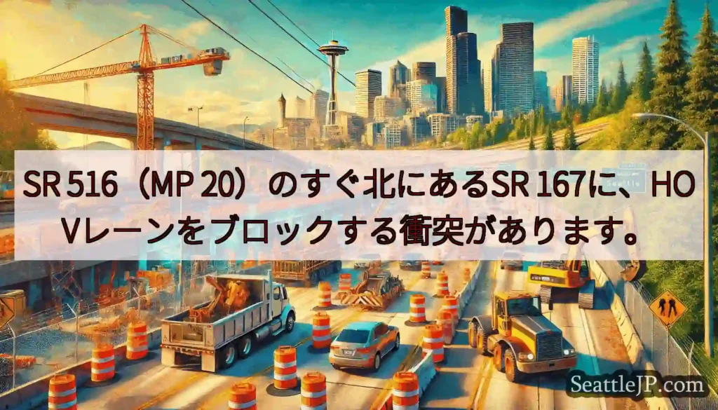 SR 516（MP 20）のすぐ北にあるSR 167に、HOVレーンをブロックする衝突があります。