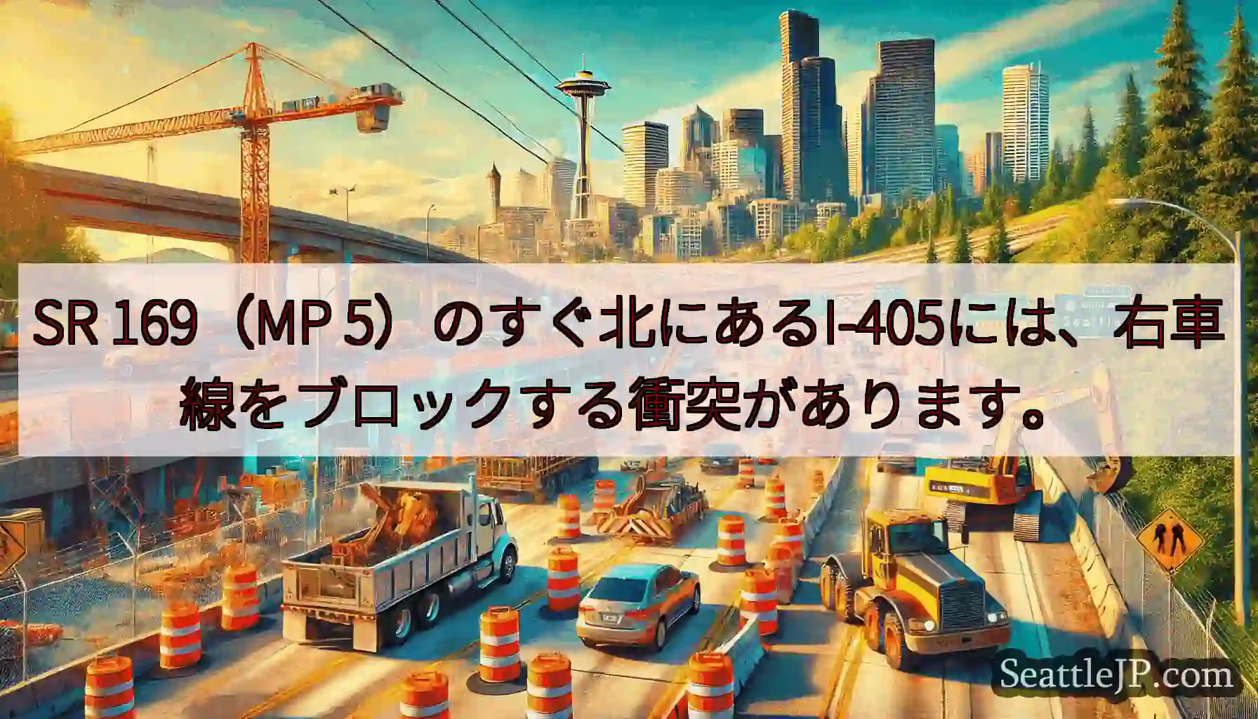 SR 169（MP 5）のすぐ北にあるI-405には、右車線をブロックする衝突があります。