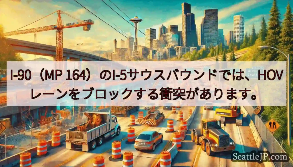 I-90（MP 164）のI-5サウスバウンドでは、HOVレーンをブロックする衝突があります。