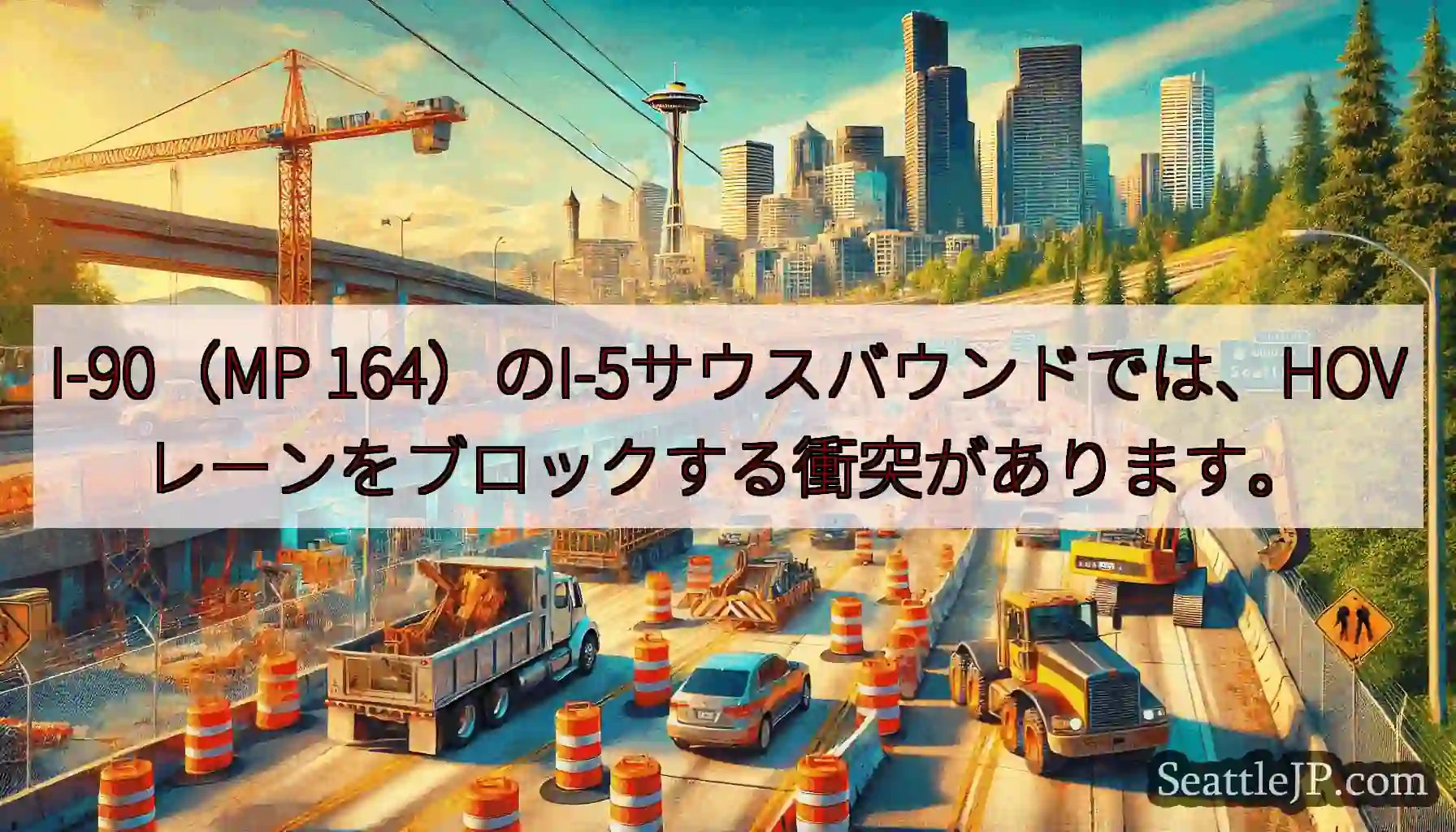 I-90（MP 164）のI-5サウスバウンドでは、HOVレーンをブロックする衝突があります。