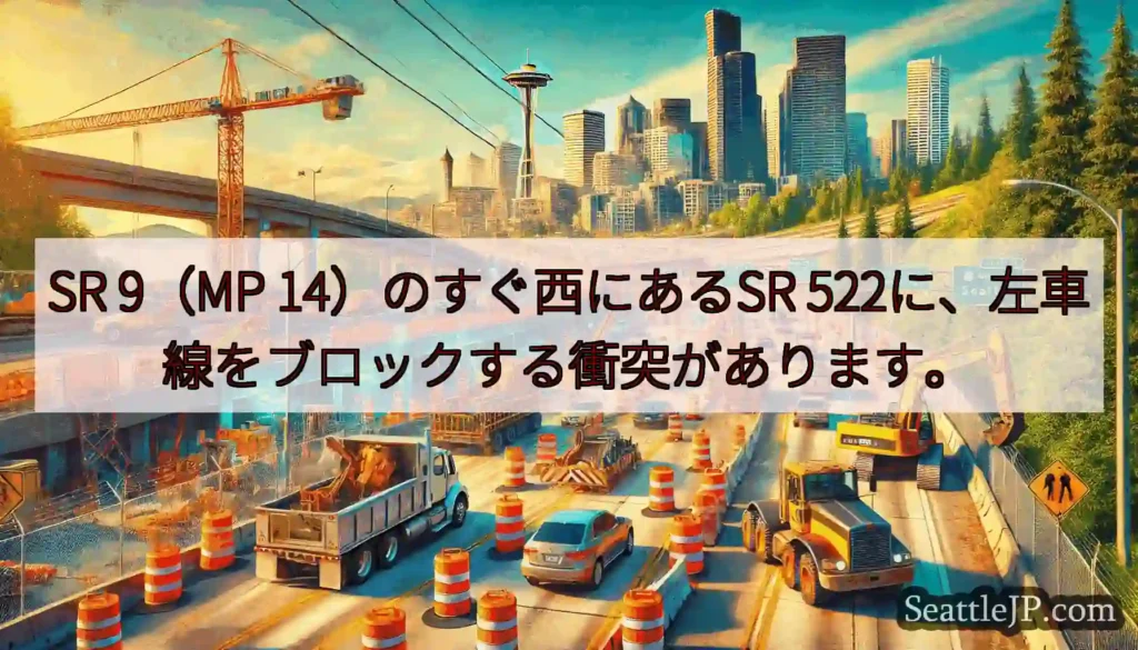 SR 9（MP 14）のすぐ西にあるSR 522に、左車線をブロックする衝突があります。