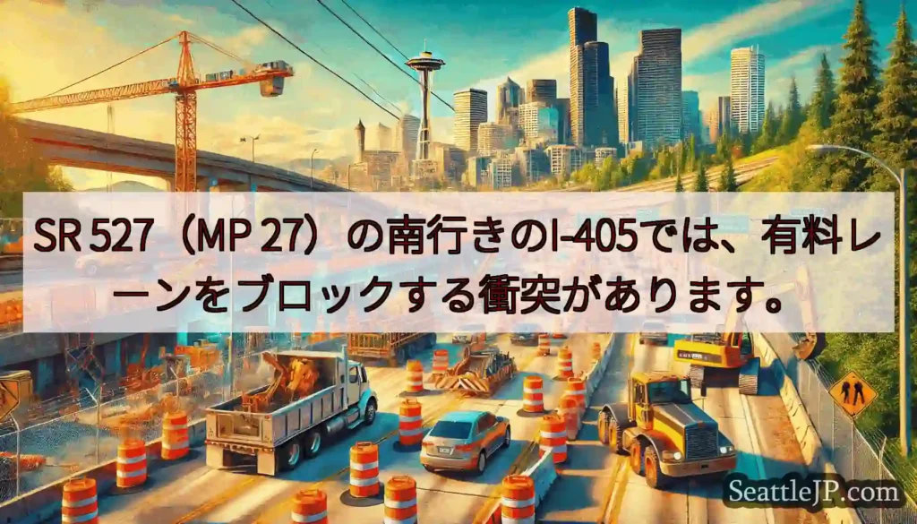 SR 527（MP 27）の南行きのI-405では、有料レーンをブロックする衝突があります。