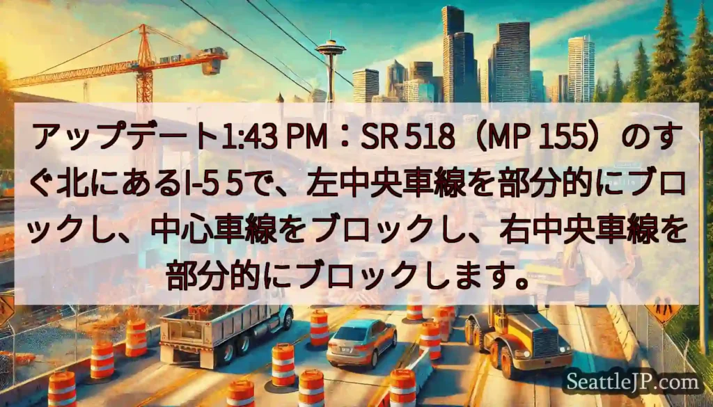 アップデート1:43 PM：SR 518（MP 155）のすぐ北にあるI-5