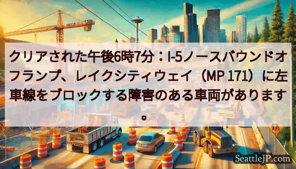 クリアされた午後6時7分：I-5ノースバウンドオフランプ、レイクシティウェイ（MP