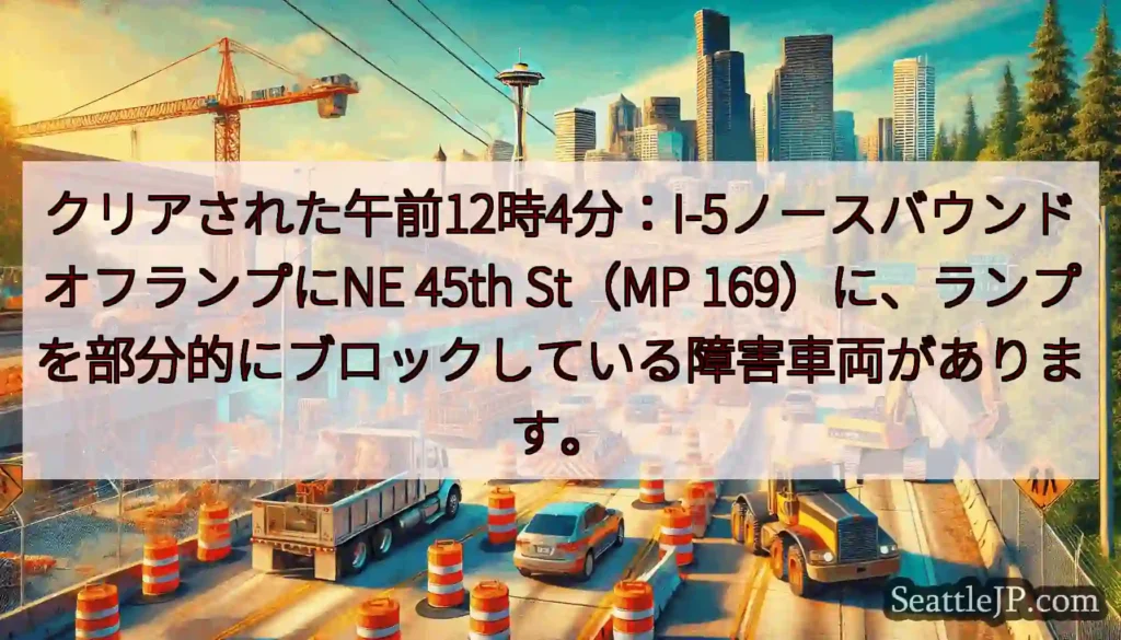クリアされた午前12時4分：I-5ノースバウンドオフランプにNE 45th St（MP