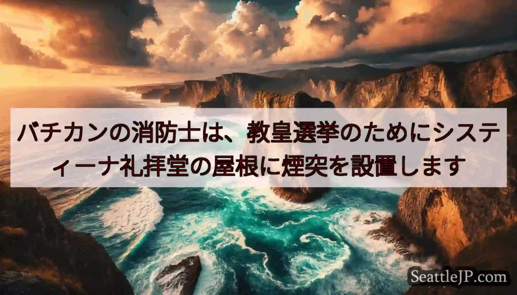 バチカンの消防士は、教皇選挙のためにシスティーナ礼拝堂の屋根に煙突を設置します
