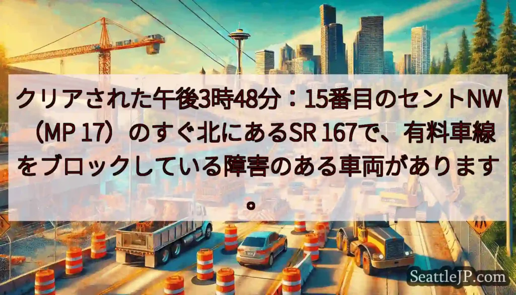 クリアされた午後3時48分：15番目のセントNW（MP 17）のすぐ北にあるSR