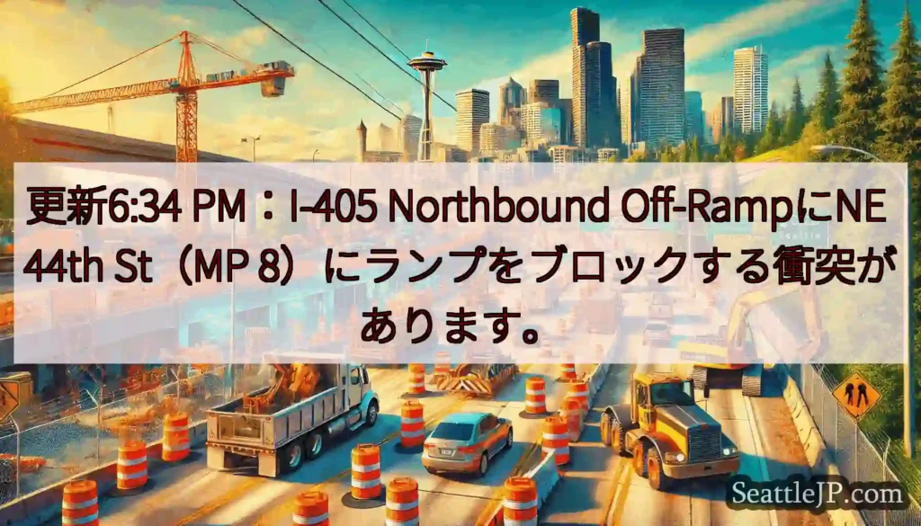 更新6:34 PM：I-405 Northbound Off-RampにNE 44th St（MP