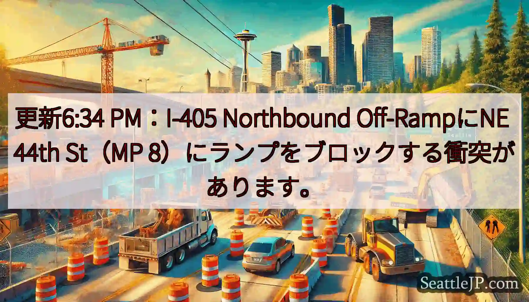 更新6:34 PM：I-405 Northbound Off-RampにNE 44th St（MP