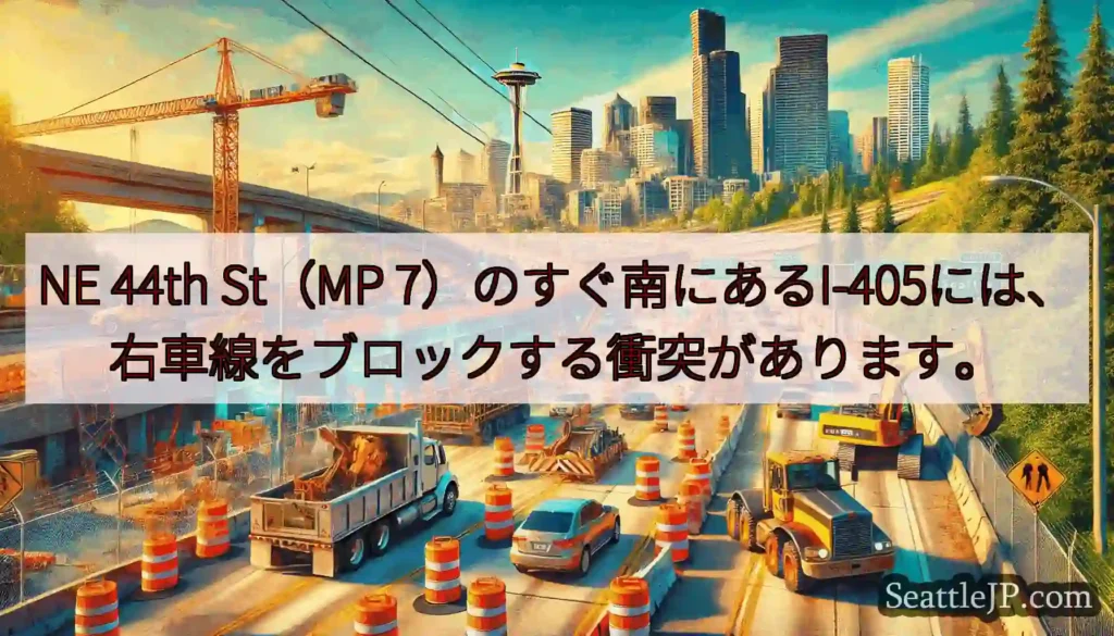 NE 44th St（MP 7）のすぐ南にあるI-405には、右車線をブロックする衝突があります。