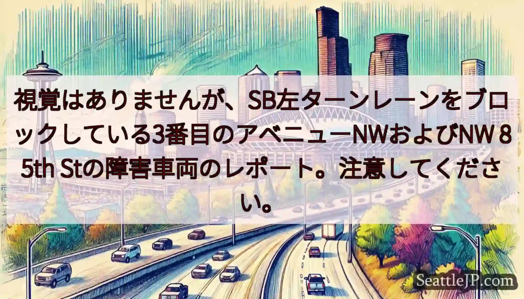 視覚はありませんが、SB左ターンレーンをブロックしている3番目のアベニューNWおよびNW 85th
