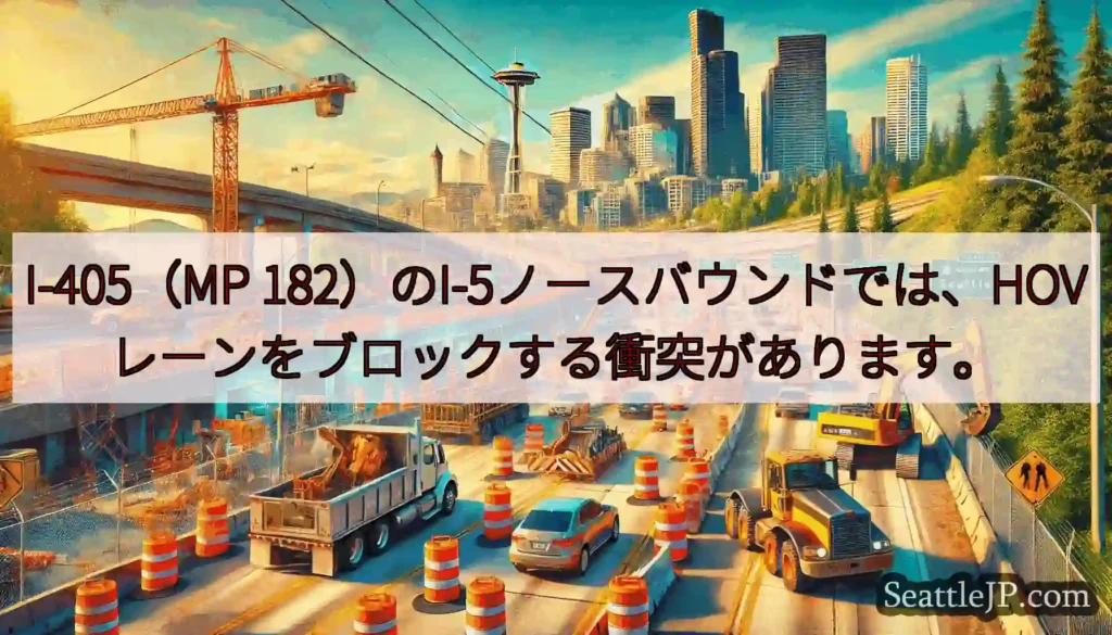I-405（MP 182）のI-5ノースバウンドでは、HOVレーンをブロックする衝突があります。