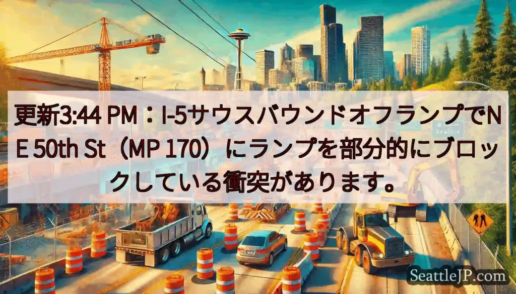 更新3:44 PM：I-5サウスバウンドオフランプでNE 50th St（MP