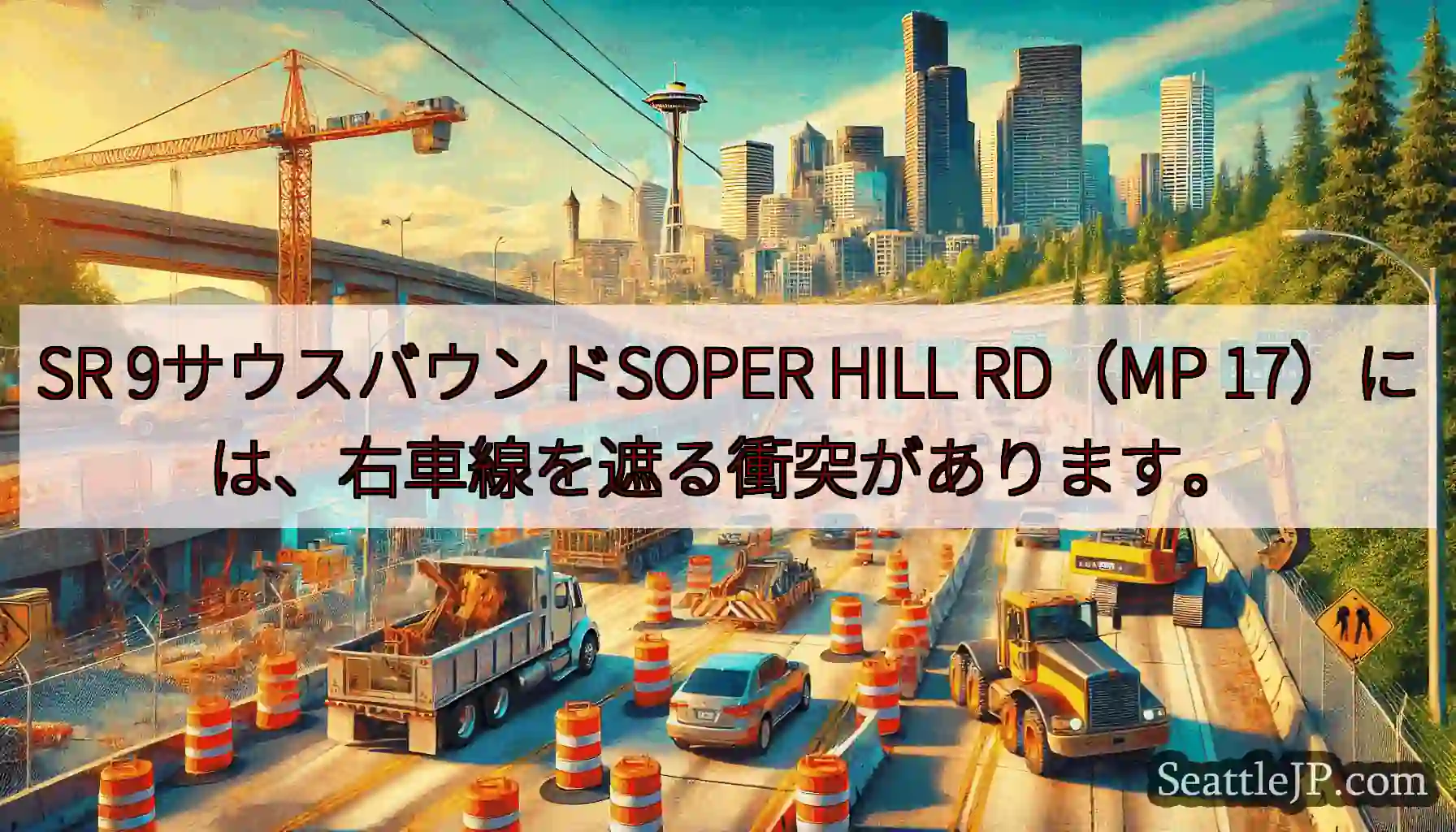 SR 9サウスバウンドSOPER HILL RD（MP 17）には、右車線を遮る衝突があります。